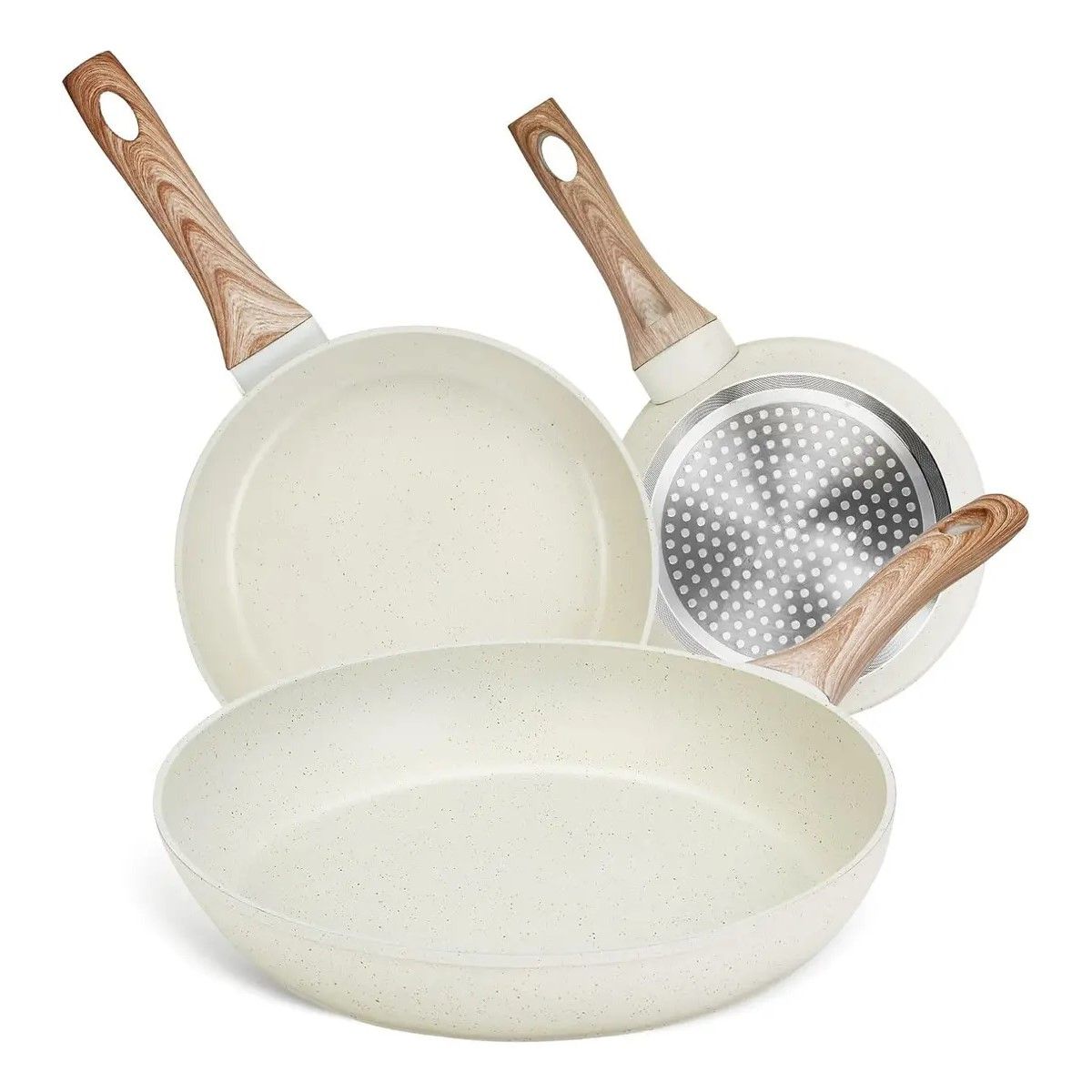 GENERICO - Bateria Cocina Sartenes Antiadherentes Con Tapas 9 Piezas Blanco BELUG