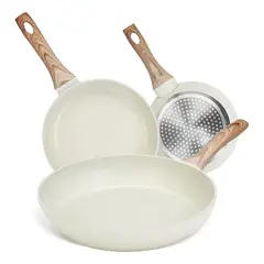 GENERICO - Bateria Cocina Sartenes Antiadherentes Con Tapas 9 Piezas Blanco BELUG