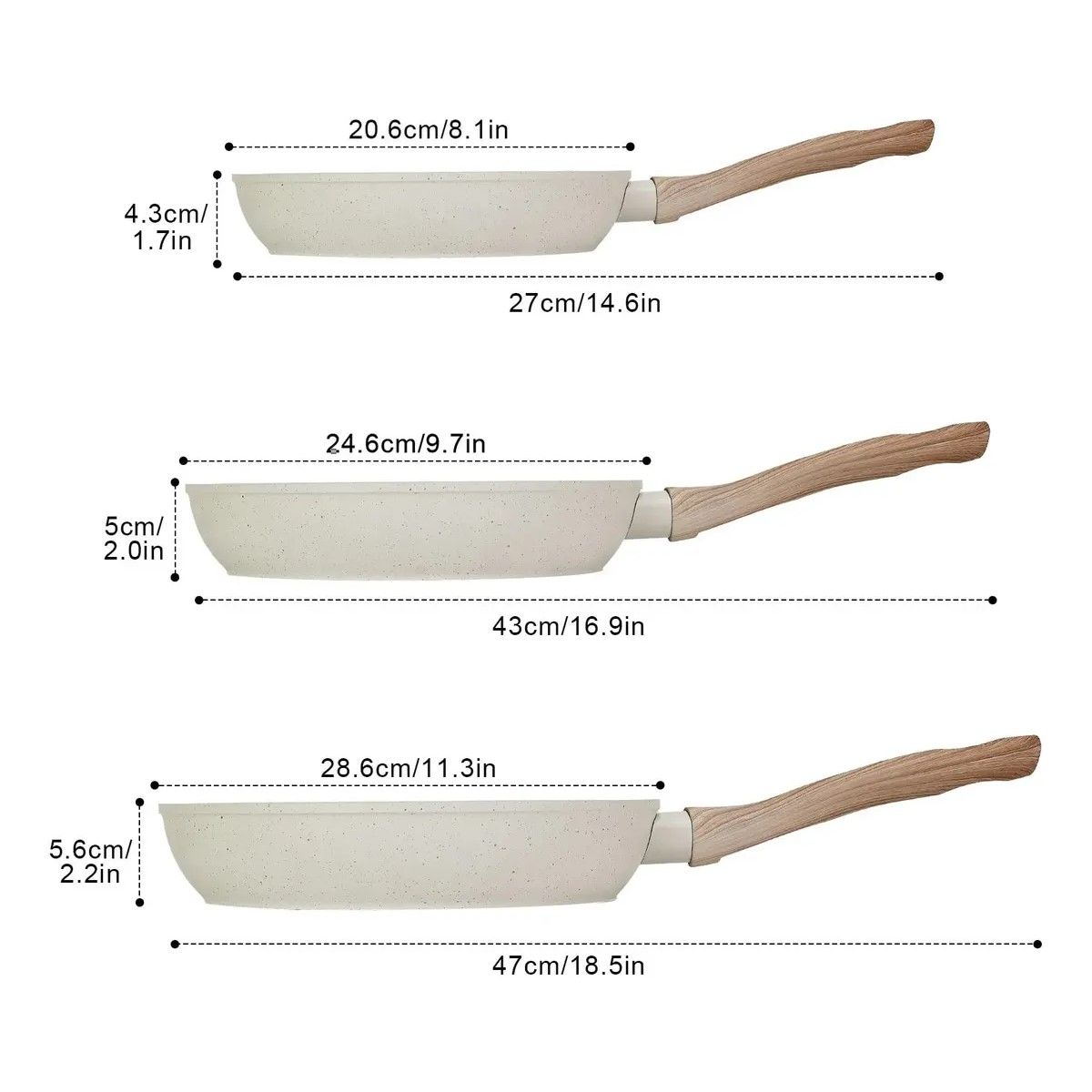 GENERICO - Bateria Cocina Sartenes Antiadherentes Con Tapas 9 Piezas Blanco BELUG