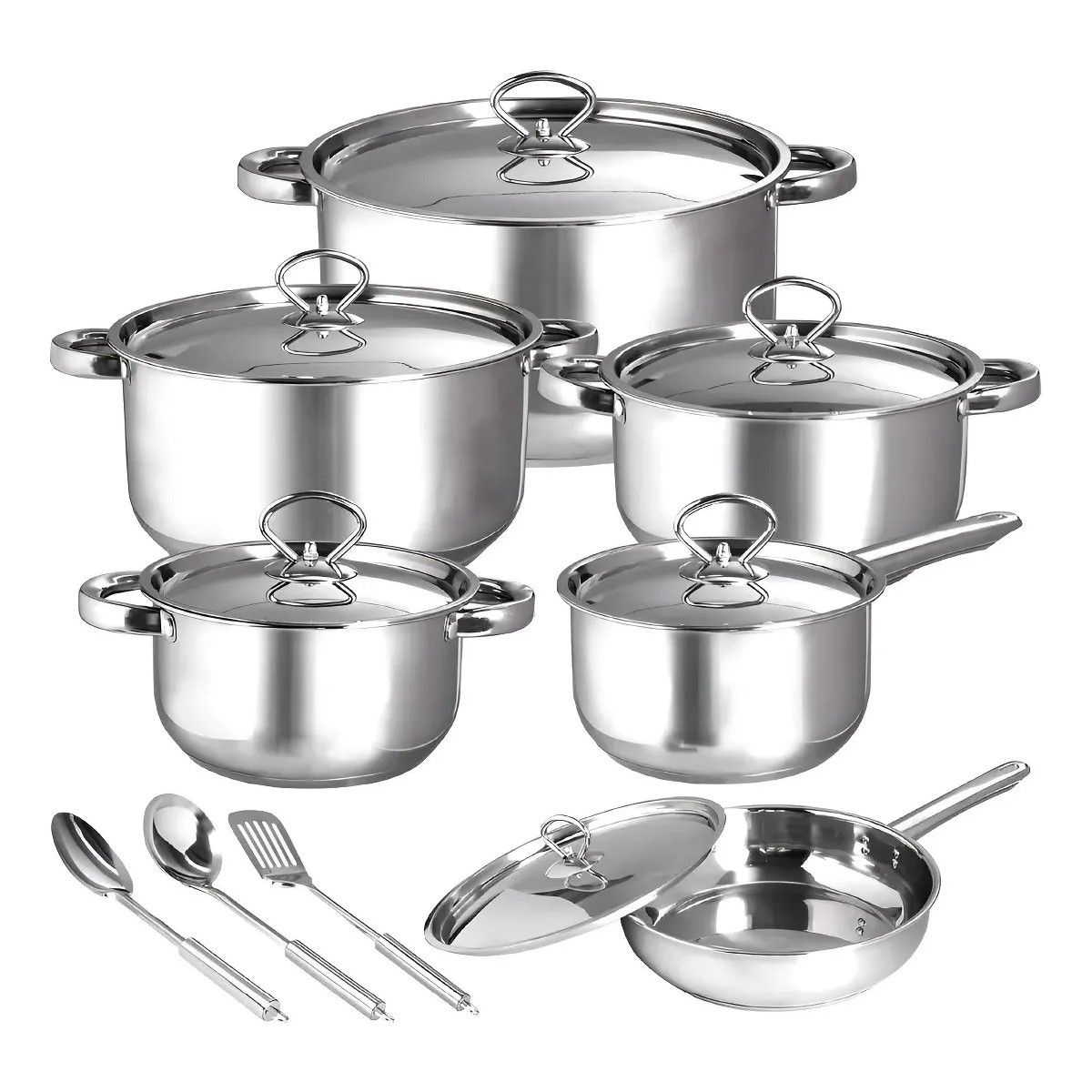 GENERICO - Batería De Cocina 5 Piezas Acero Inoxidable Color Plateado BELUG