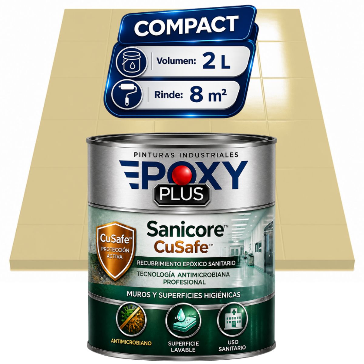 EPOXY - Pintura Epóxica Hospitalaria Sanicore CuSafe - MUROS Y PISOS - SIN OLOR - COMPACT 2L - MARFÍL