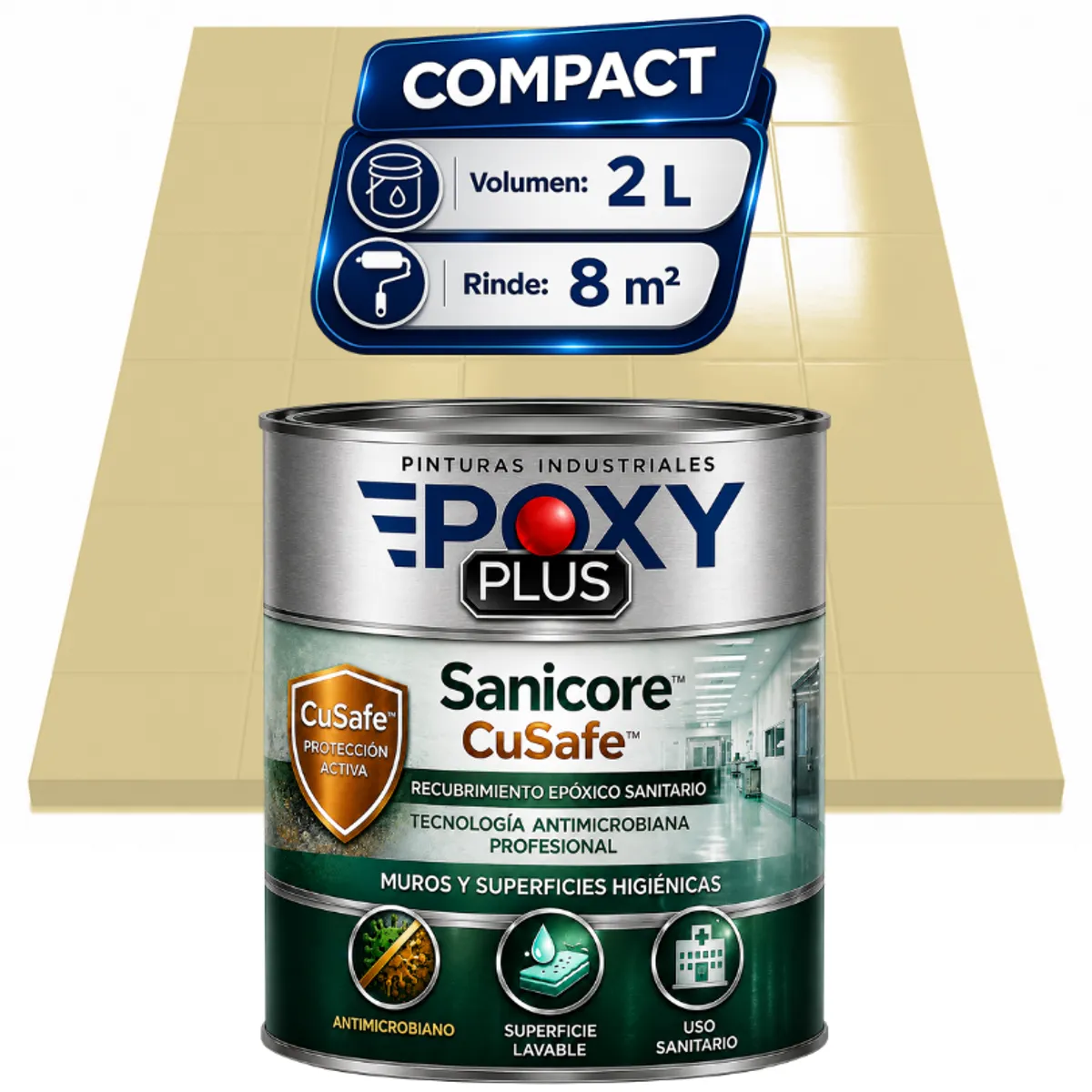 EPOXY - Pintura Epóxica Hospitalaria Sanicore CuSafe - MUROS Y PISOS - SIN OLOR - COMPACT 2L - MARFÍL