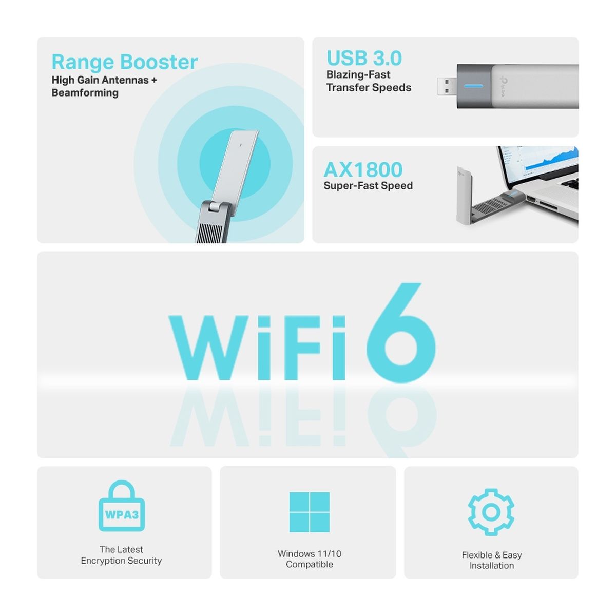 TP LINK - Antena WiFi USB 6 AX1800 TP-Link Archer TX20UH Base