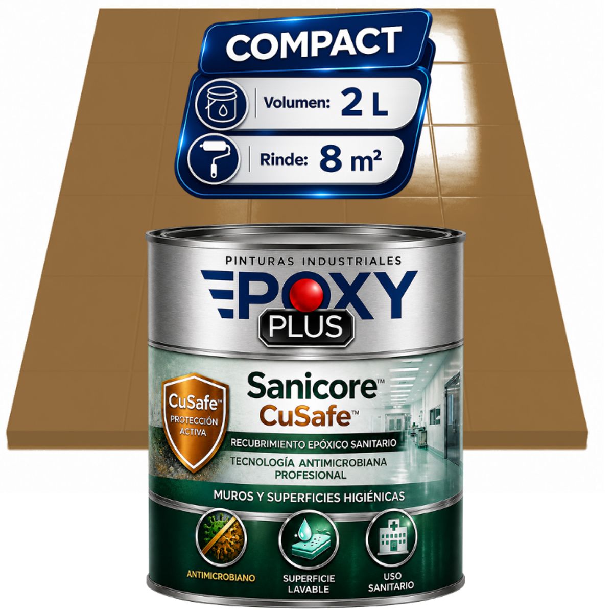 EPOXY - Pintura Epóxica Hospitalaria Sanicore CuSafe - MUROS Y PISOS - SIN OLOR - COMPACT 2L - ORO PERLADO