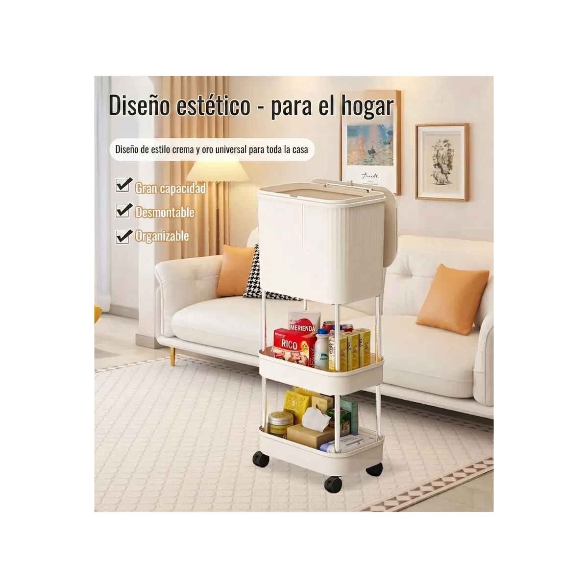 GENERICO - Basurero Organizador Multiuso con Ruedas y 3 Niveles