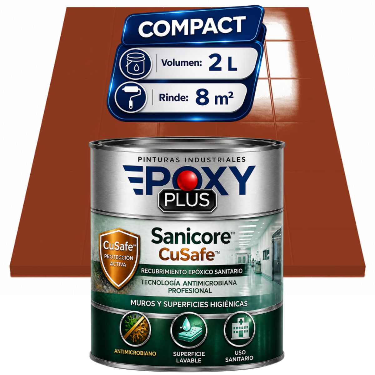 EPOXY - Pintura Epóxica Hospitalaria Sanicore CuSafe - MUROS Y PISOS - SIN OLOR - COMPACT 2L - NARANJA PERLADO