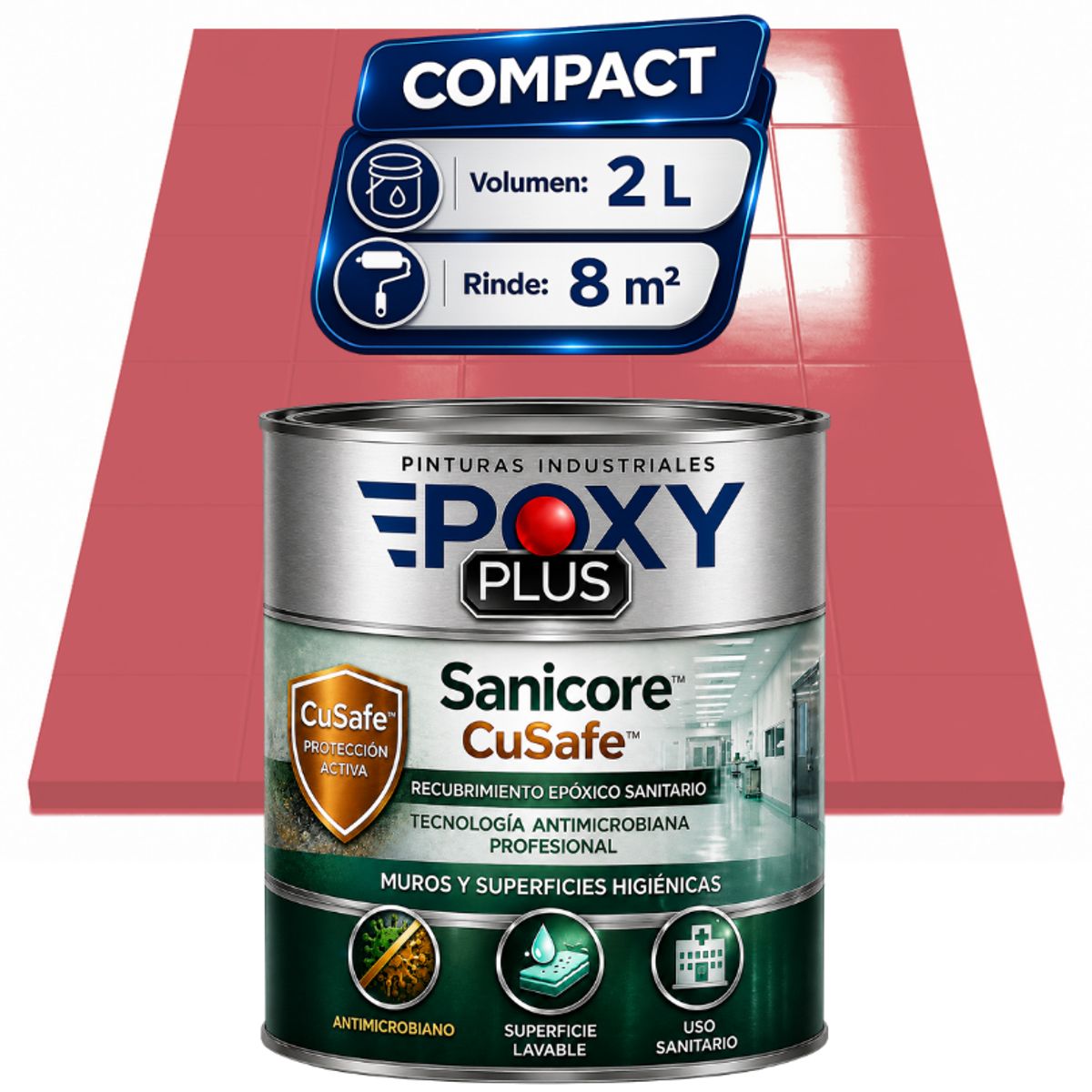 EPOXY - Pintura Epóxica Hospitalaria Sanicore CuSafe - MUROS Y PISOS - SIN OLOR - COMPACT 2L - ROJO ANTIGUO