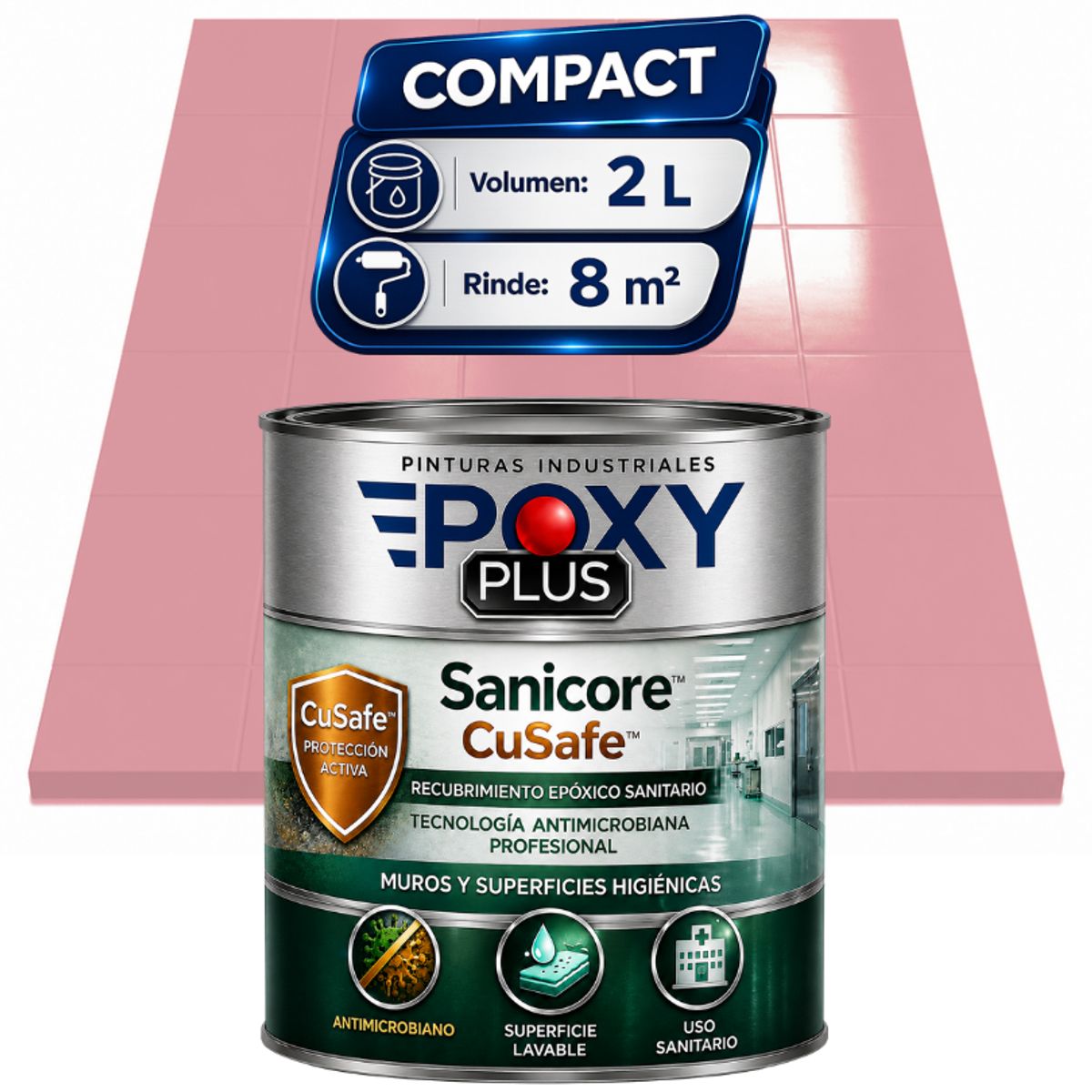 EPOXY - Pintura Epóxica Hospitalaria Sanicore CuSafe - MUROS Y PISOS - SIN OLOR - COMPACT 2L - ROSA CLARO