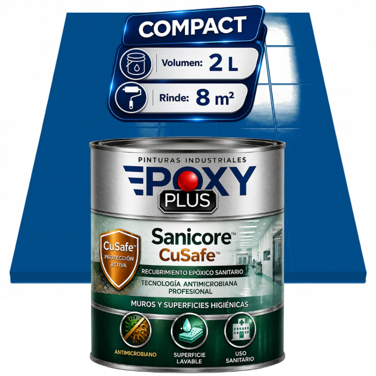 EPOXY - Pintura Epóxica Hospitalaria Sanicore CuSafe - MUROS Y PISOS - SIN OLOR - COMPACT 2L -AZUL SEÑALES