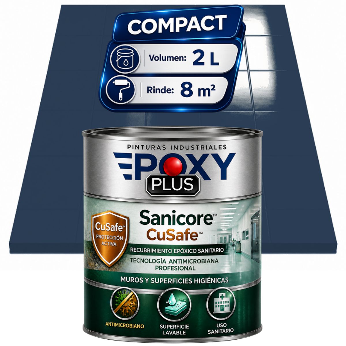 EPOXY - Pintura Epóxica Hospitalaria Sanicore CuSafe - MUROS Y PISOS - SIN OLOR - COMPACT 2L -AZUL GRISÁCEO