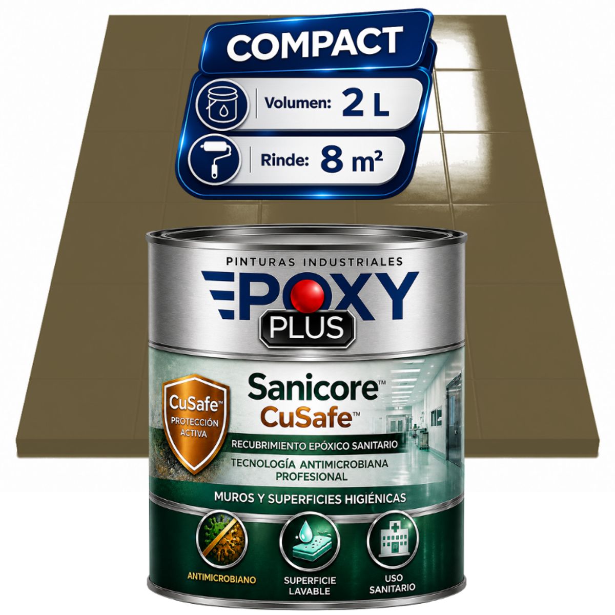 EPOXY - Pintura Epóxica Hospitalaria Sanicore CuSafe - MUROS Y PISOS - SIN OLOR - COMPACT 2L - GRIS CAQUI