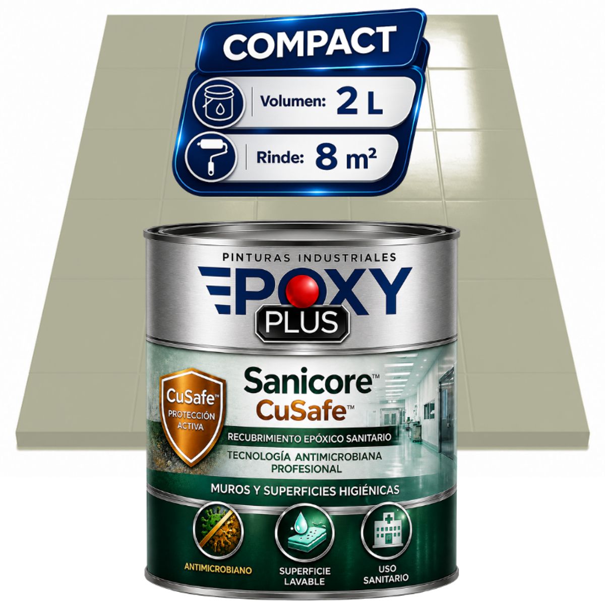 EPOXY - Pintura Epóxica Hospitalaria Sanicore CuSafe - MUROS Y PISOS - SIN OLOR - COMPACT 2L - GRIS GUIJARRO