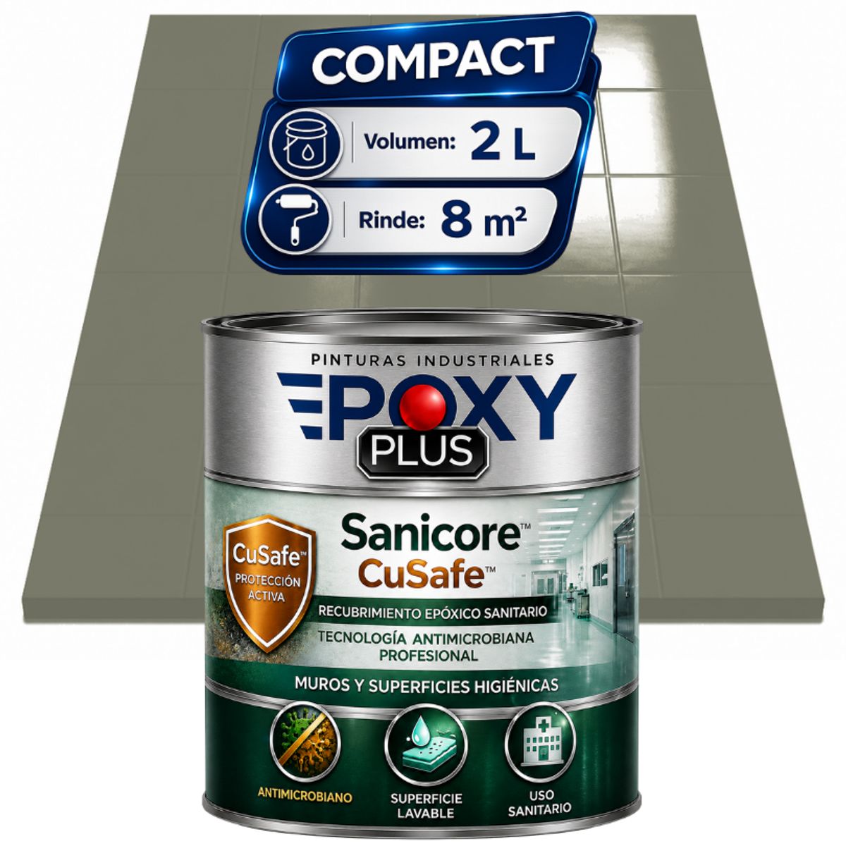 Pintura Epóxica Hospitalaria Sanicore CuSafe - MUROS Y PISOS - SIN OLOR - COMPACT 2L -GRIS CEMENTO, marca EPOXY - Foto Principal