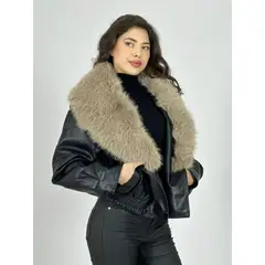 ENIGMATICA BOUTIQUE - Chaqueta Bomber Ecocuero Con Cuello Desmontable