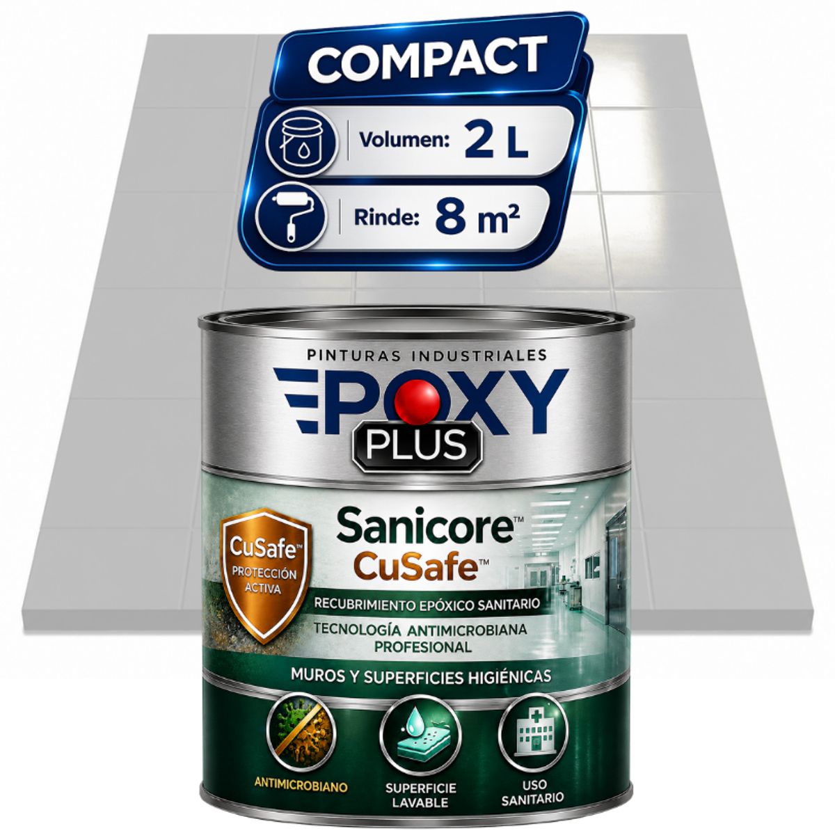EPOXY - Pintura Epóxica Hospitalaria Sanicore CuSafe - MUROS Y PISOS - SIN OLOR - COMPACT 2L -GRIS TELEGRÍS