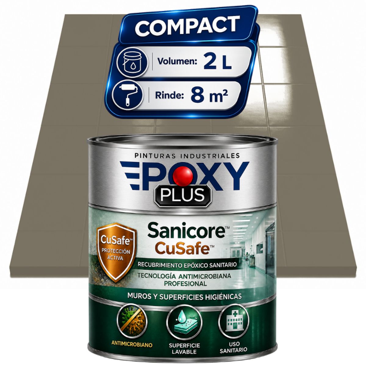 EPOXY - Pintura Epóxica Hospitalaria Sanicore CuSafe - MUROS Y PISOS - SIN OLOR - COMPACT 2L - GRIS PERLADO RATÓN