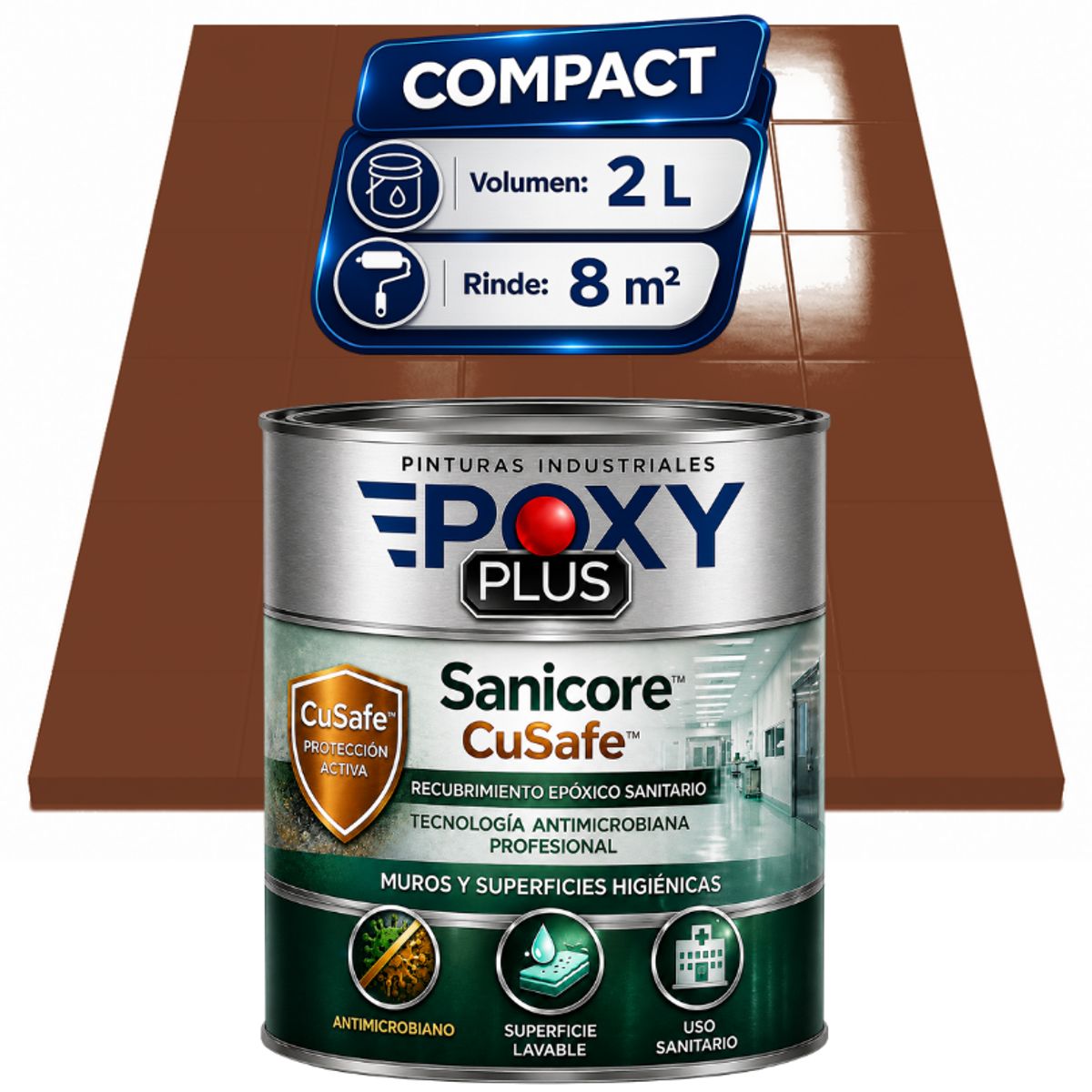 EPOXY - Pintura Epóxica Hospitalaria Sanicore CuSafe - MUROS Y PISOS - SIN OLOR - COMPACT 2L -MARRÓN SEÑALES