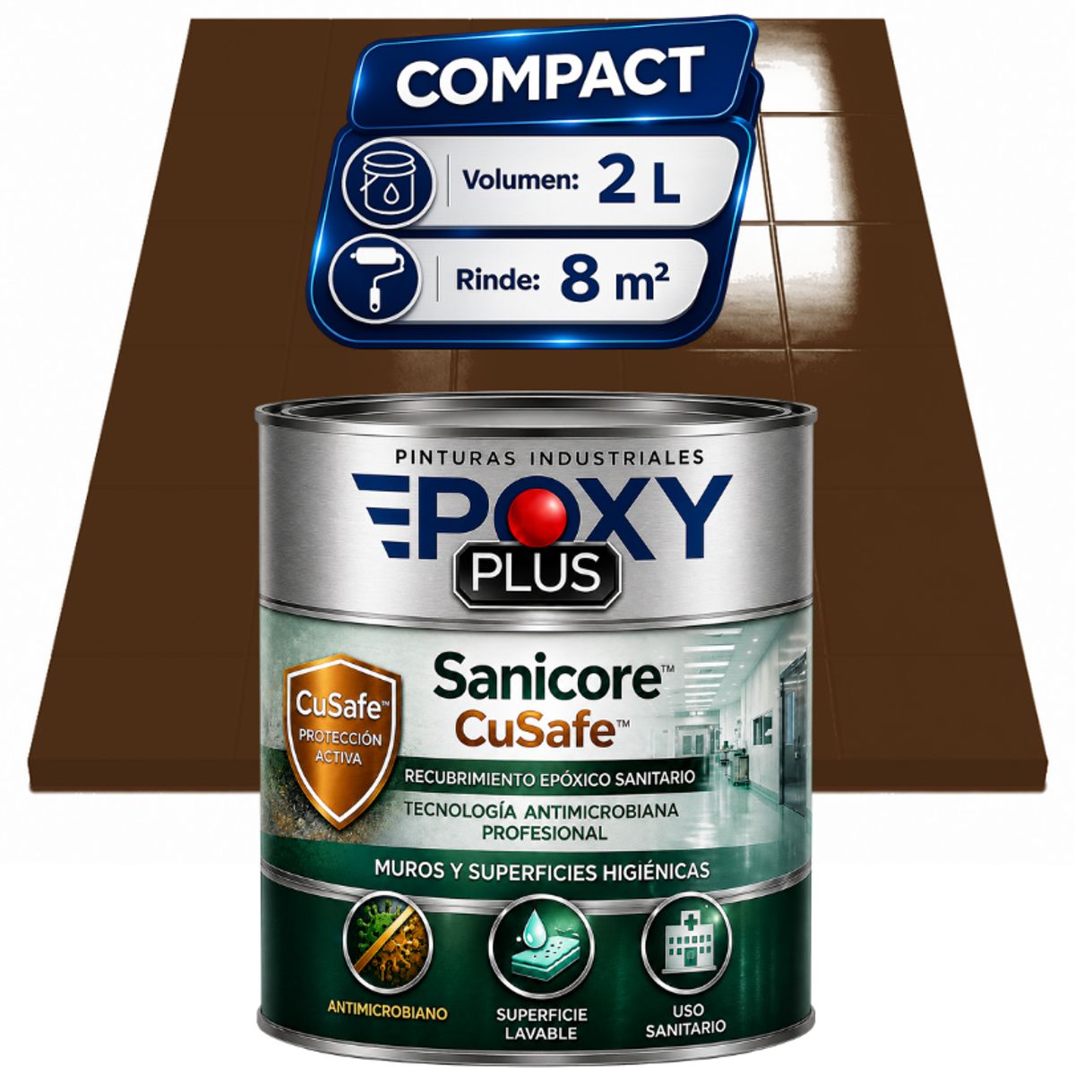 EPOXY - Pintura Epóxica Hospitalaria Sanicore CuSafe - MUROS Y PISOS - SIN OLOR - COMPACT 2L - MARRÓN NOGAL