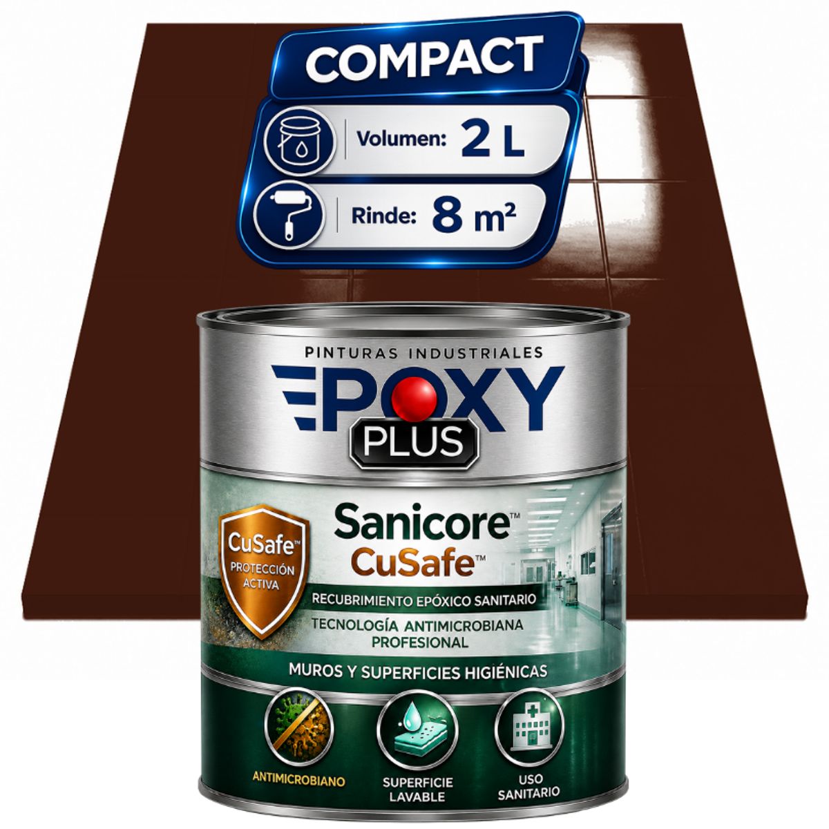 EPOXY - Pintura Epóxica Hospitalaria Sanicore CuSafe - MUROS Y PISOS - SIN OLOR - COMPACT 2L - MARRÓN CAOBA