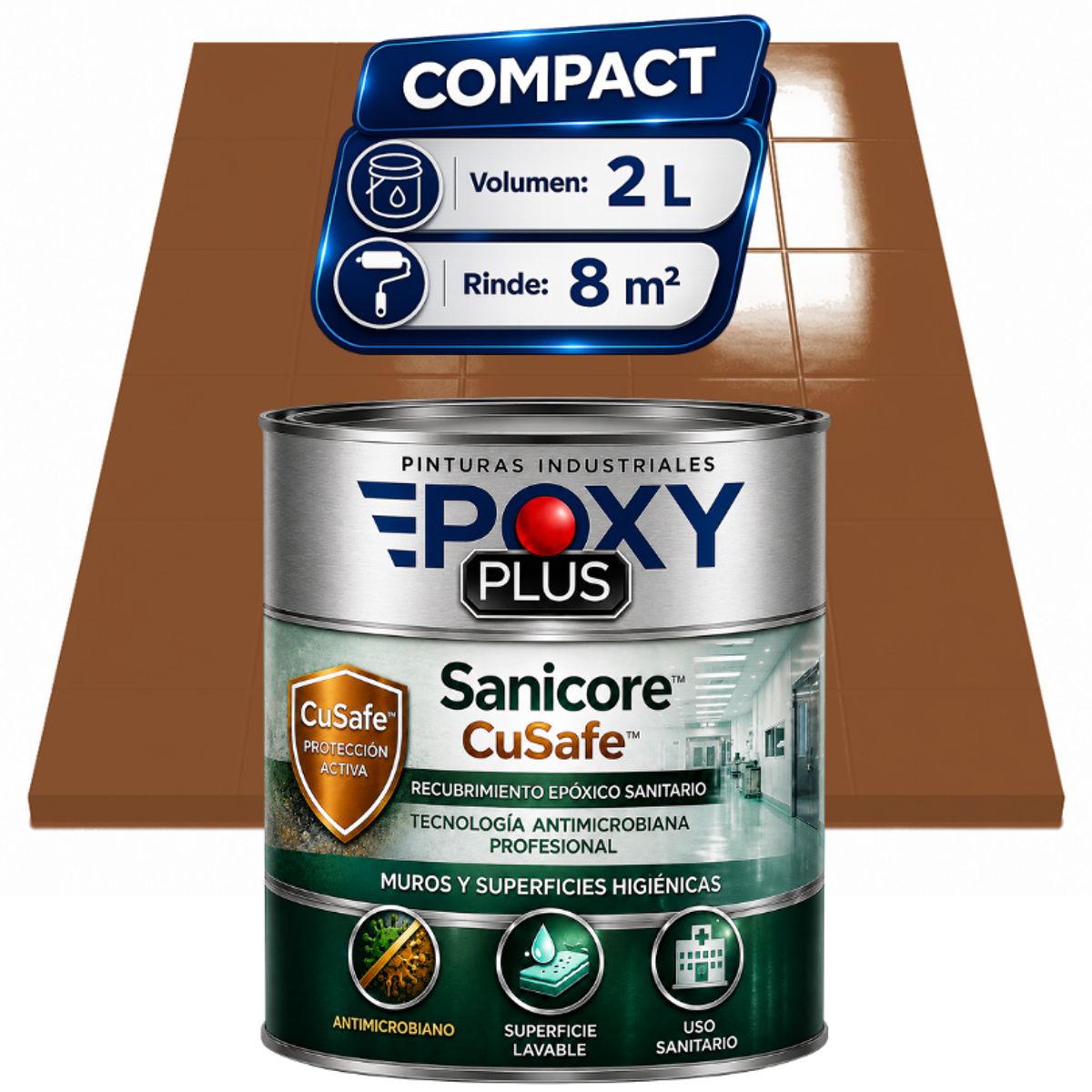 EPOXY - Pintura Epóxica Hospitalaria Sanicore CuSafe - MUROS Y PISOS - SIN OLOR - COMPACT 2L - MARRÓN BEIGE