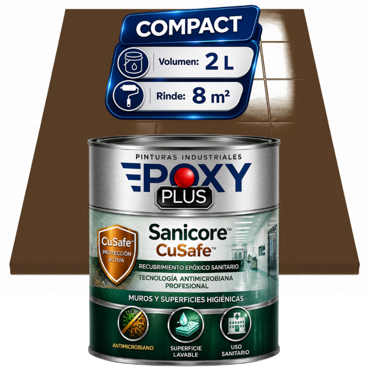 EPOXY - Pintura Epóxica Hospitalaria Sanicore CuSafe - MUROS Y PISOS - SIN OLOR - COMPACT 2L - MARRÓN TIERRA