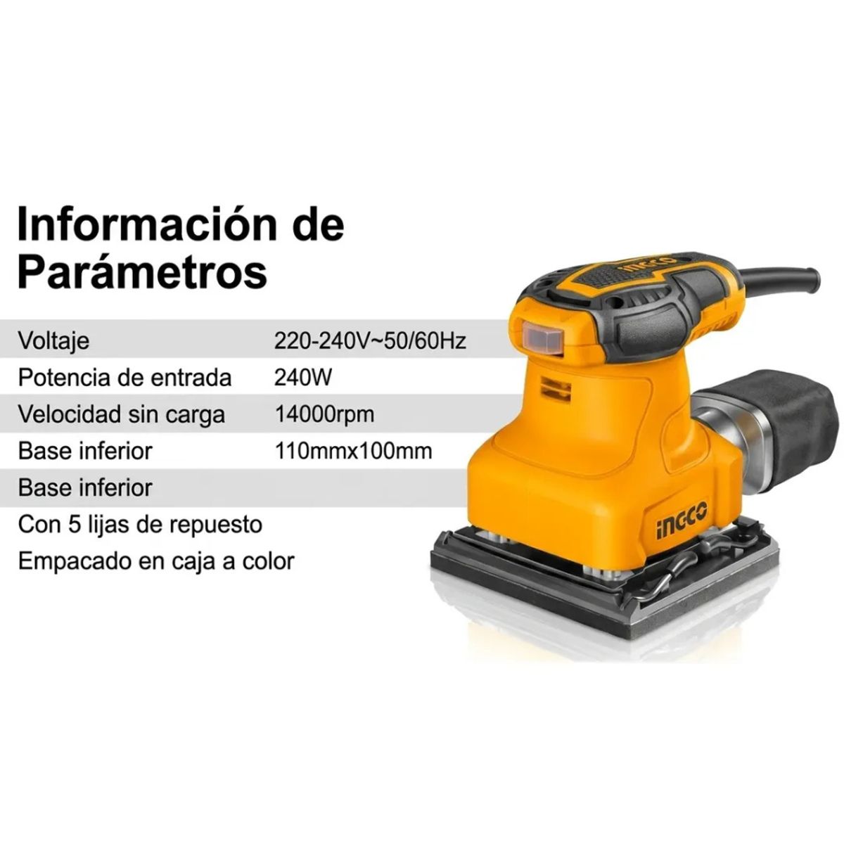 INGCO - Lijadora Orbital Electrica De Palma 240 Watts - Ingco