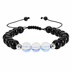 GENERICO - Pulsera Turmalina Negra Natural con Piedra Luna y Plata 925