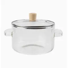 GENERICO - Olla de vidrio con asas dobles y tapa de madera