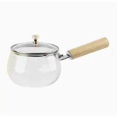 GENERICO - Olla de vidrio con asa de madera y tapa
