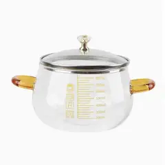 GENERICO - Olla de vidrio con asas ámbar y tapa transparente