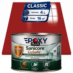 EPOXY - Pintura Epóxica Hospitalaria Sanicore CuSafe - MUROS Y PISOS - SIN OLOR - CLASSIC 4L - ROJO SEÑALES