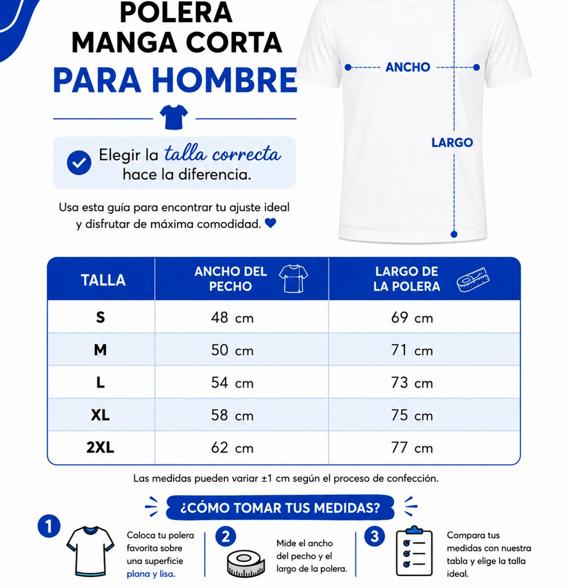 ROLY - Polera Manga Corta Algodón Cuello Redondo Clásica Hombre Premium