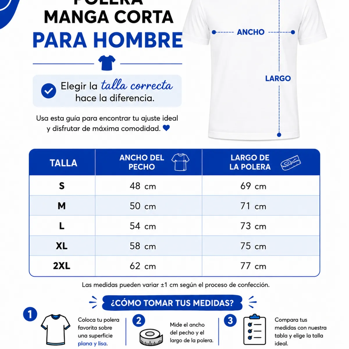 ROLY - Polera Manga Corta Algodón Cuello Redondo Clásica Hombre Premium