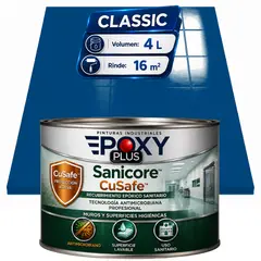EPOXY - Pintura Epóxica Hospitalaria Sanicore CuSafe - MUROS Y PISOS - SIN OLOR - CLASSIC 4L - AZUL GENCIANA