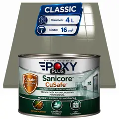 EPOXY - Pintura Epóxica Hospitalaria Sanicore CuSafe - MUROS Y PISOS - SIN OLOR - CLASSIC 4L - GRIS CONCRETO