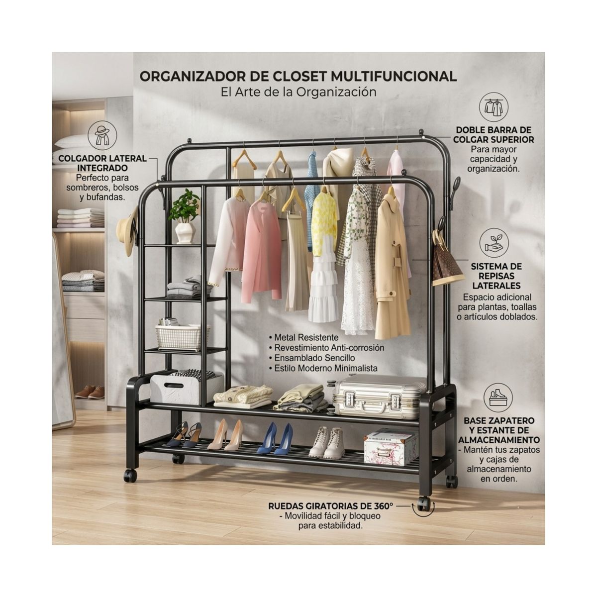 GENERICO - Perchero Organizador Ropa Y Zapatos Doble Barra YP618 - 58KG