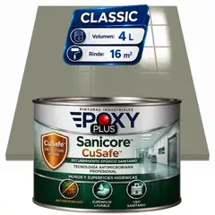 EPOXY - Pintura Epóxica Hospitalaria Sanicore CuSafe - MUROS Y PISOS - SIN OLOR - CLASSIC 4L - GRIS PIEDRA