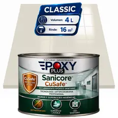 EPOXY - Pintura Epóxica Hospitalaria Sanicore CuSafe - MUROS Y PISOS - SIN OLOR - CLASSIC 4L - BLANCO GRISÁCEO