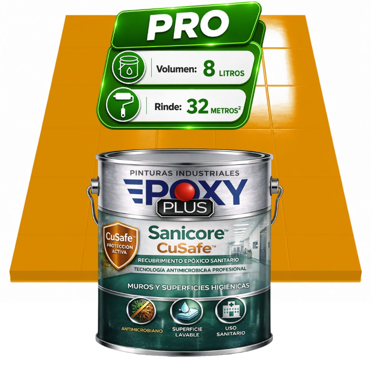 EPOXY - Pintura Epóxica Hospitalaria Sanicore CuSafe - MUROS Y PISOS - SIN OLOR - PRO 8L -  AMARILLO MAÍZ