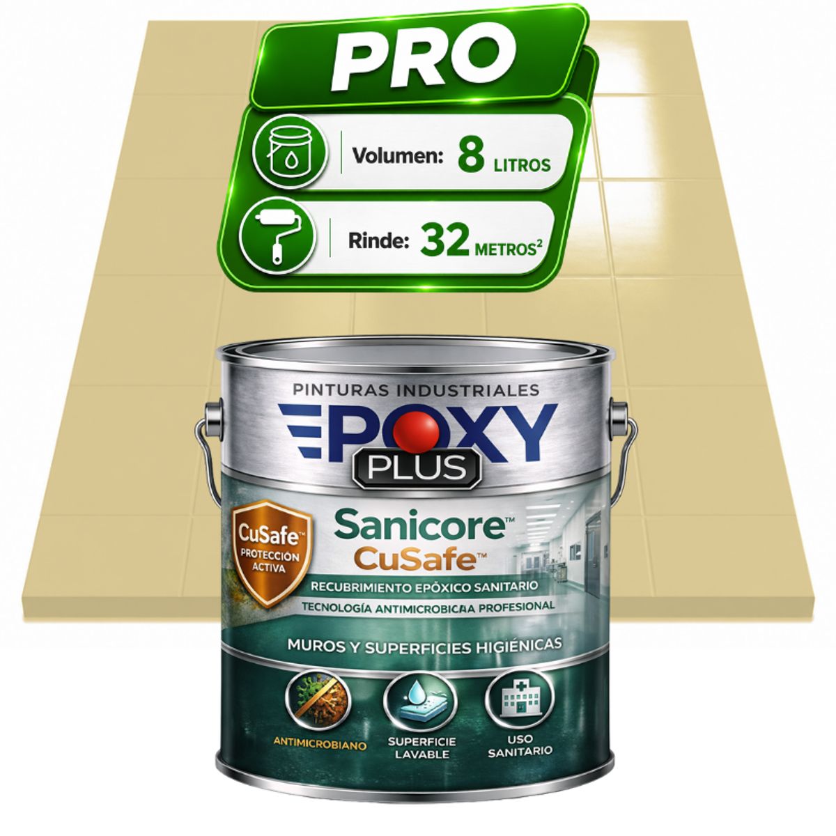 EPOXY - Pintura Epóxica Hospitalaria Sanicore CuSafe - MUROS Y PISOS - SIN OLOR - PRO 8L -  MARFÍL