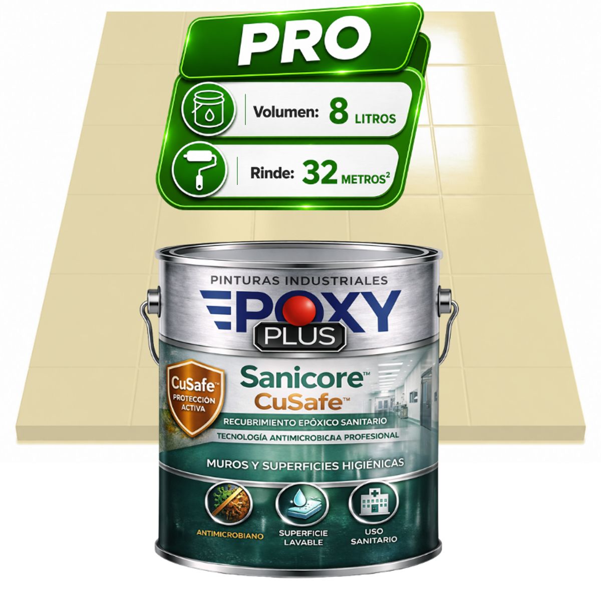EPOXY - Pintura Epóxica Hospitalaria Sanicore CuSafe - MUROS Y PISOS - SIN OLOR - PRO 8L -  MARFÍL CLARO