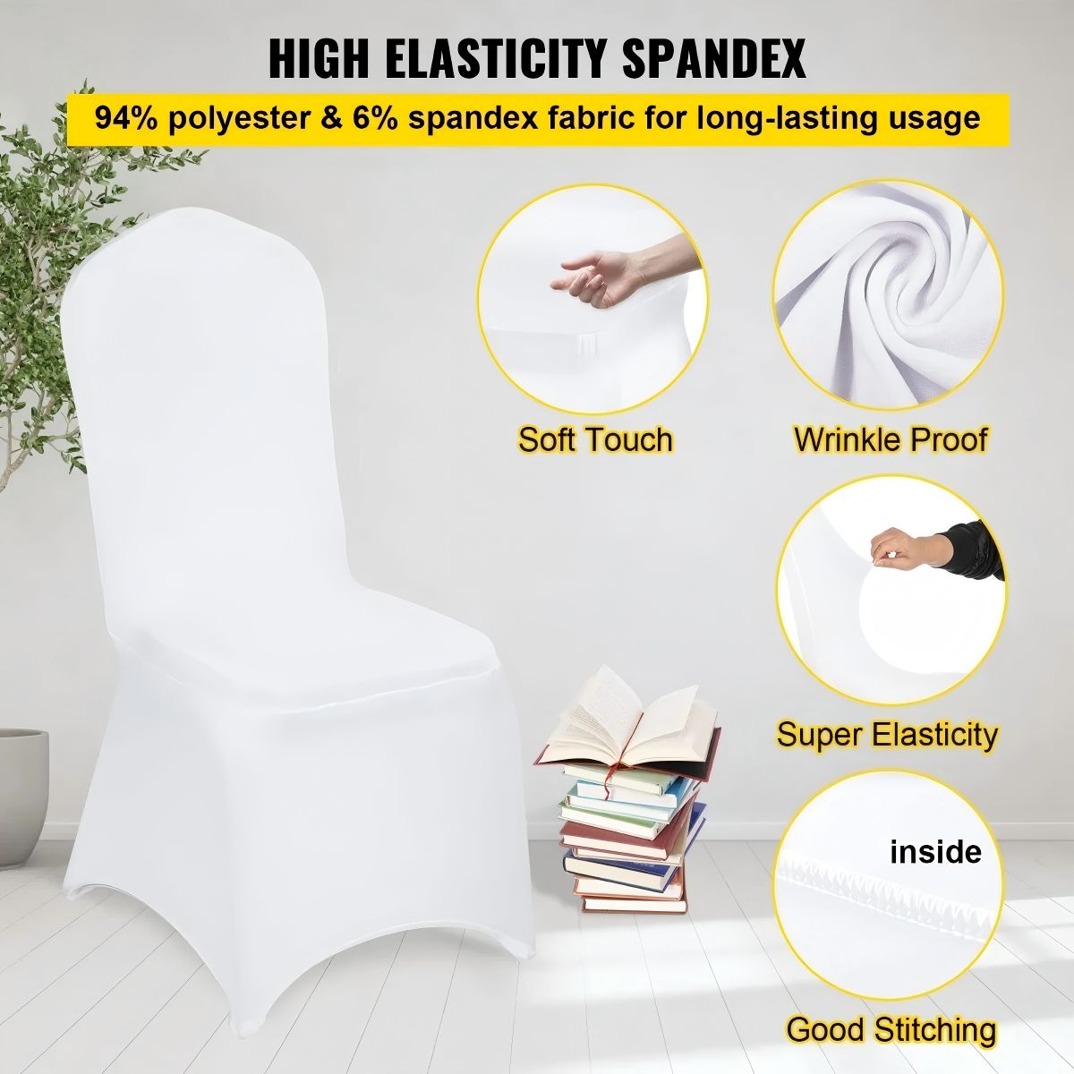 NOVAHUS - 4 Unidades !! Funda Sillas Spandex Para Evento Blanco