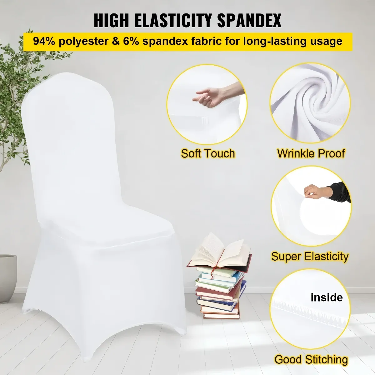 NOVAHUS - 4 Unidades !! Funda Sillas Spandex Para Evento Blanco