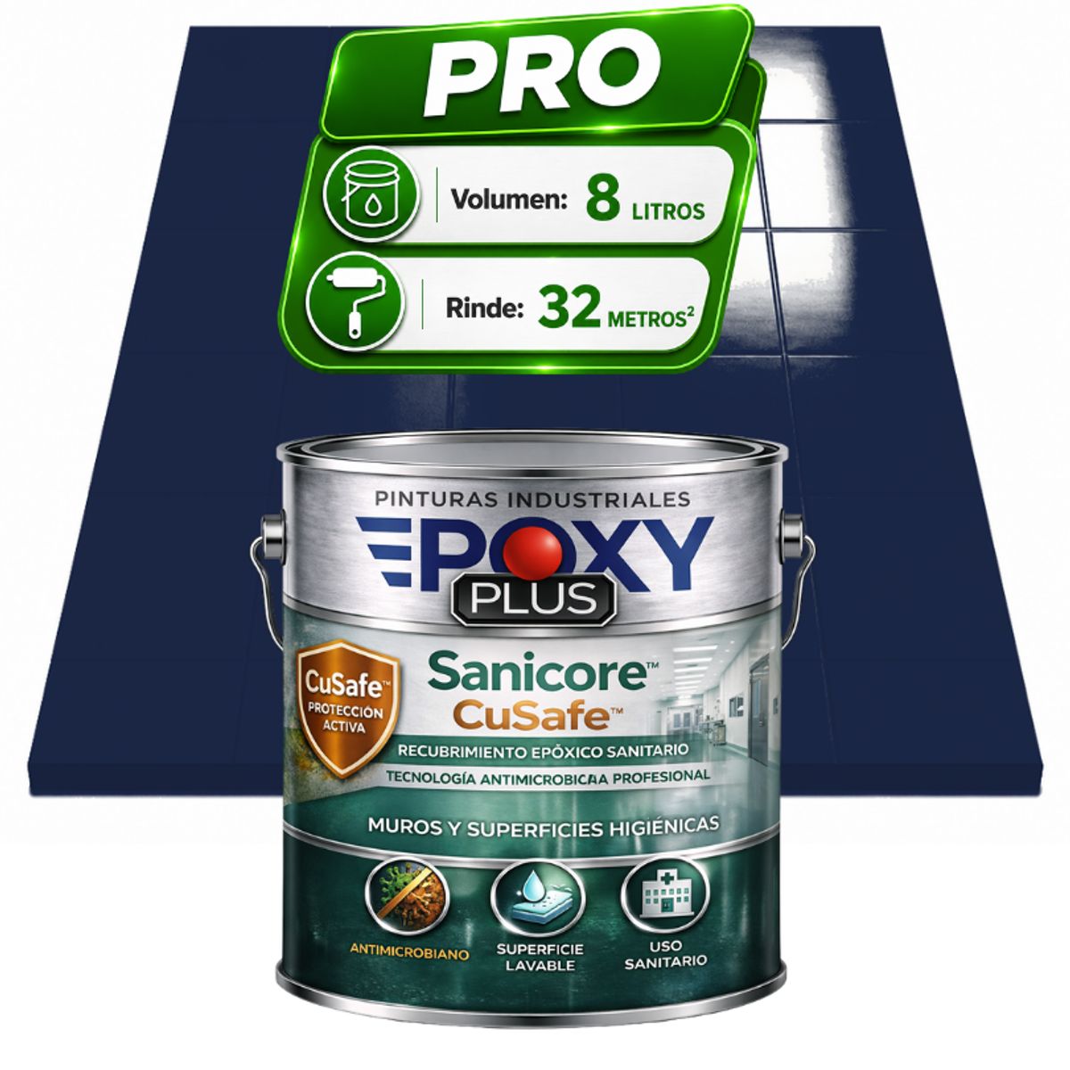 EPOXY - Pintura Epóxica Hospitalaria Sanicore CuSafe - MUROS Y PISOS - SIN OLOR - PRO 8L -  AZUL ACERO