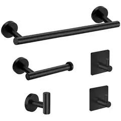 GENERICO - Set De 5 Accesorios De Baño Acero Inoxidable Negro Y Plata