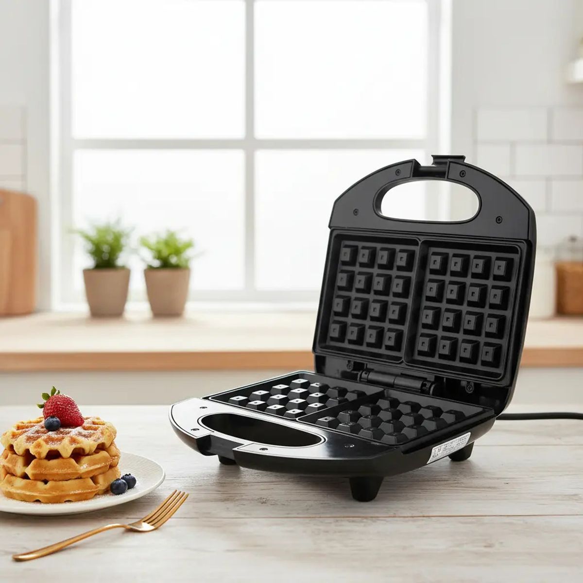 IRM - Waflera De Doble Porcion Placas Antiadherentes Tostador De Masa Dulce Cocina Aperitivos Alta Calidad