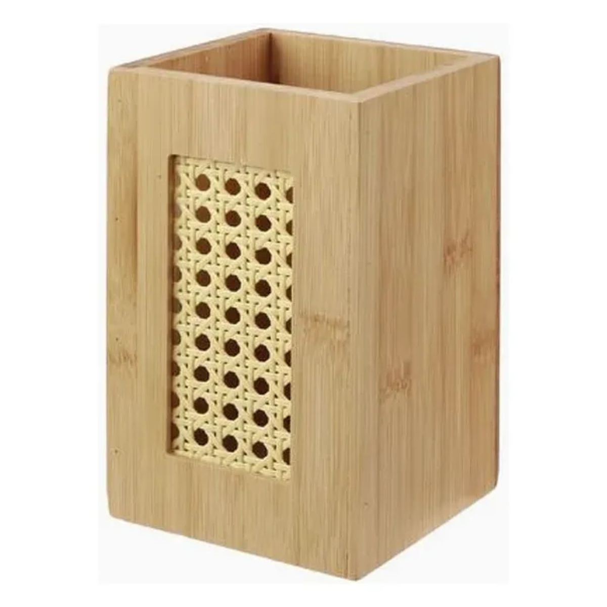 GENERICO - Caja De Almacenamiento Bambú Con Detalle Tejido 11x11x18cm
