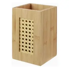 GENERICO - Caja De Almacenamiento Bambú Con Detalle Tejido 11x11x18cm