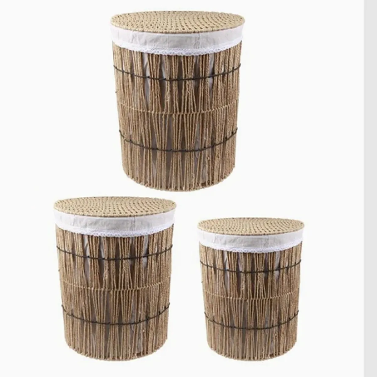 GENERICO - Set de 3 Canastos Cilíndricos con Tapa