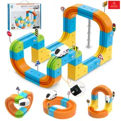 ANIKIDS - Pista De Autos 3D Bloques Magneticos Con Tren Recargable Juguete Armable Niños 65pcs